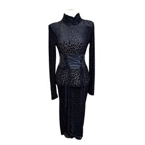 Capsulle Whimsigoth Leopard Corset Dress Medium Black Burnout Velvet Sheer Mesh